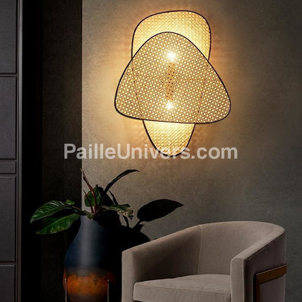 Applique Murale Osier Rotin Double Lampe Osier