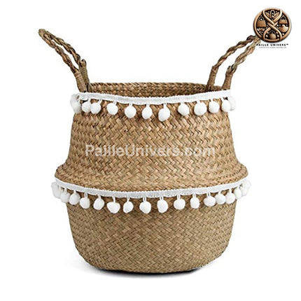 Cache-Pot En Osier Pompom 23 X 22 Cm Pots Et Cache-Pots