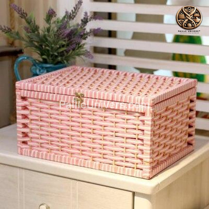 Grand Panier Osier Avec Couvercle Rose / Petit