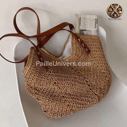 Grand Sac De Plage Paille Kaki