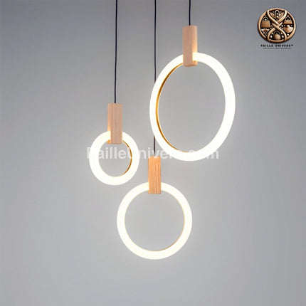 Lustre Bambou Anneaux 3 Lampes Luminaire