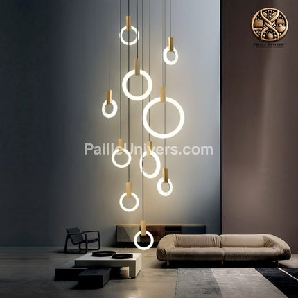 Lustre Bambou Anneaux Luminaire