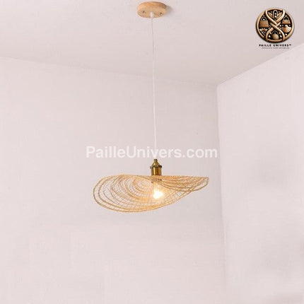 Lustre Bambou Rotin Osier 1 Tête S: D50 X H39Cm Luminaire