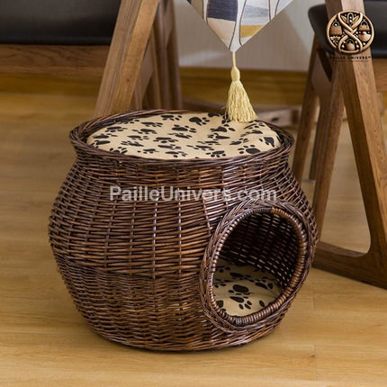 Panier Igloo Osier Chat Marron En