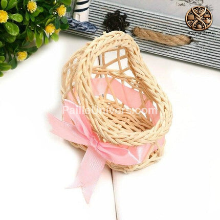 Panier Osier Mariage Poussette Rose En