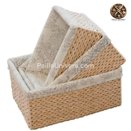 Panier Rangement En Paille Et Tissu Tresse Blanc / S Osier