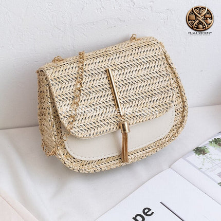 Petit Sac En Paille Bandoulière Beige Sac Rond Paille