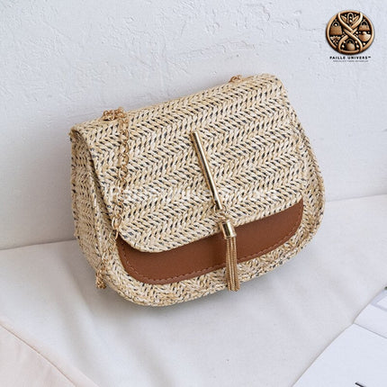 Petit Sac En Paille Bandoulière Camel Sac Rond Paille