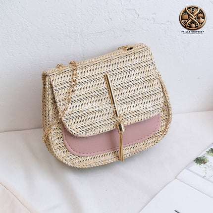 Petit Sac En Paille Bandoulière Rose Sac Rond Paille