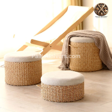 Pouf En Cordes Tressées Avec Coussin Poufs