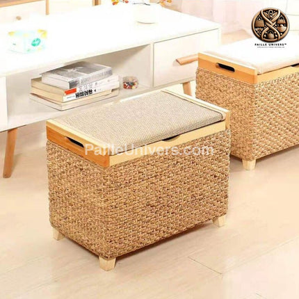 Pouf En Osier Avec Rangement Beige