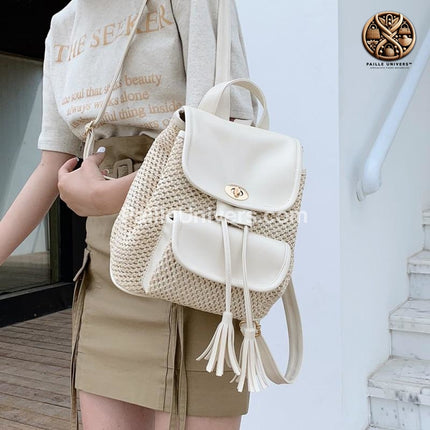 Sac À Dos En Osier Beige