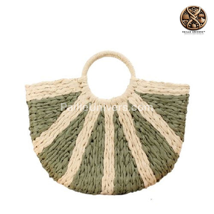 Sac Cabas Osier Brodé Khaki De Plage En