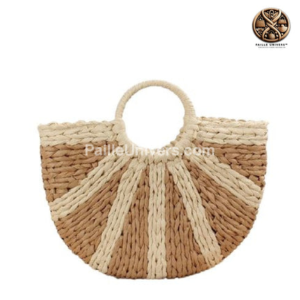 Sac Cabas Osier Brodé Marron De Plage En