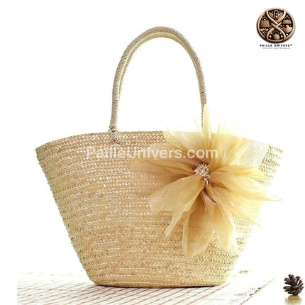 Sac Cabas Paille Fleur Beige