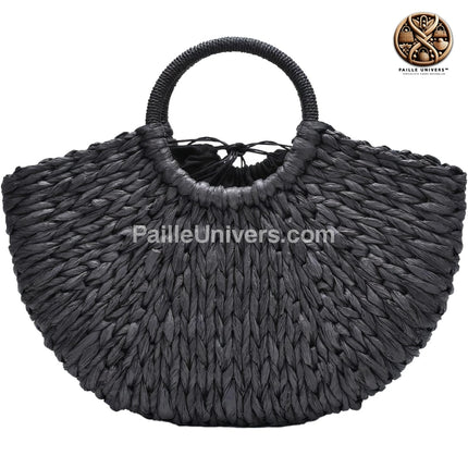 Sac Cabas Paille Tressé Noir