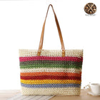 Sac De Plage Arc-En-Ciel Beige En Osier