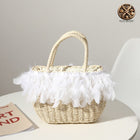 Sac De Plage Avec Plumes Beige Blanc En Paille