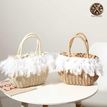 Sac De Plage Avec Plumes En Paille