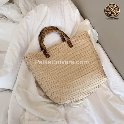 Sac De Plage Bohème Chic Beige Plage En Osier