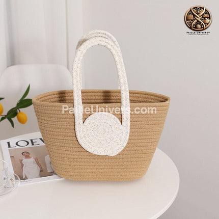 Sac De Plage Cabas Brun Blanc Plage En Osier