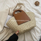 Sac De Plage Cuir Beige En Paille