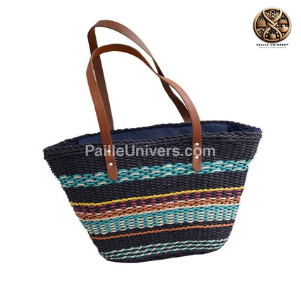 Sac De Plage Famille Noir En Paille