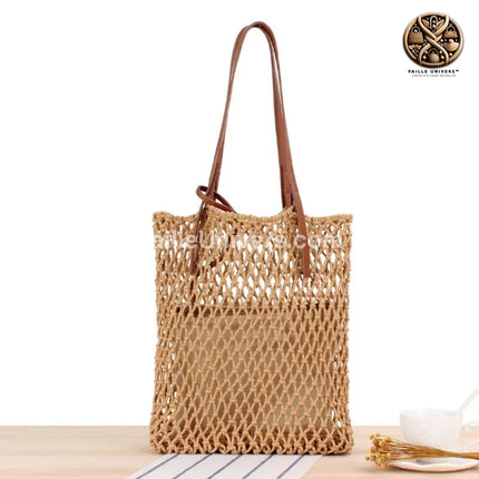 Sac De Plage Filet Beige En Paille