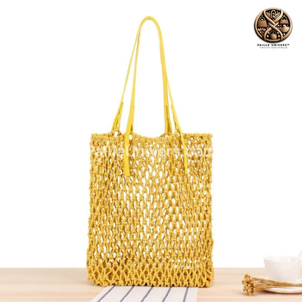 Sac De Plage Filet Jaune En Paille