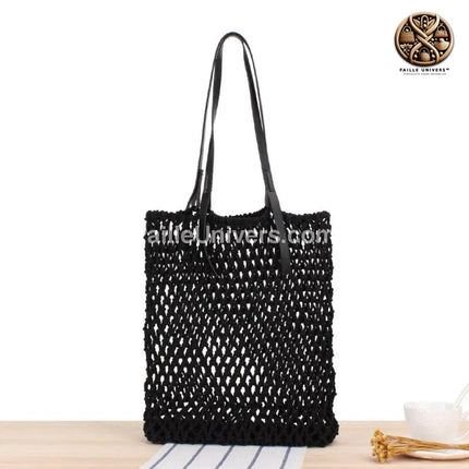 Sac De Plage Filet Noir En Paille