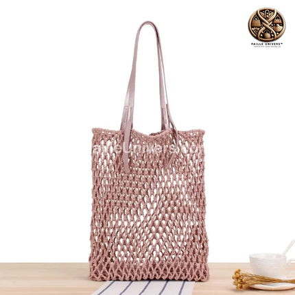 Sac De Plage Filet Rose En Paille