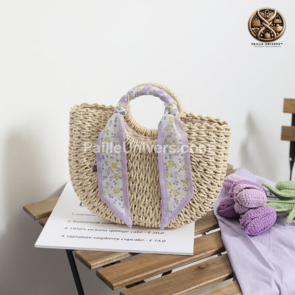 Sac De Plage Foulard Beige En Paille