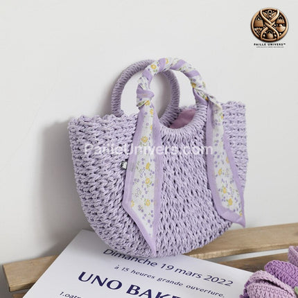 Sac De Plage Foulard Violet En Paille