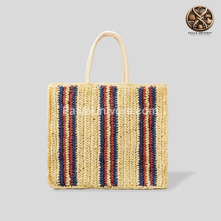 Sac De Plage Osier Bicolore Beige En