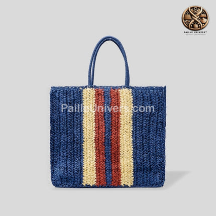 Sac De Plage Osier Bicolore Bleu En