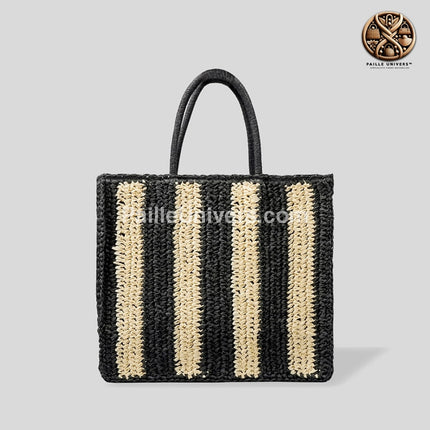 Sac De Plage Osier Bicolore Noir En