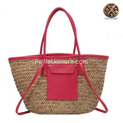 Sac De Plage Osier Blanc Rose En