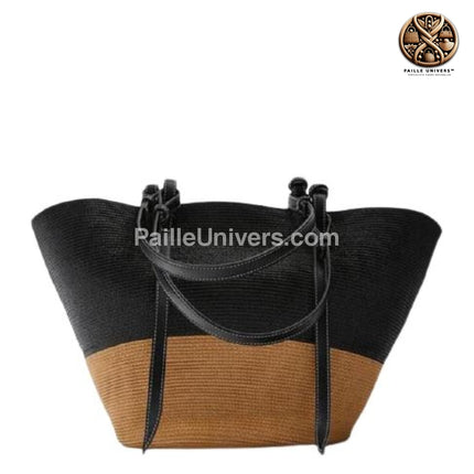 Sac De Plage Osier Cuir Bicolore En