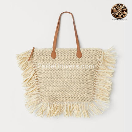 Sac De Plage Osier Franges Beige En