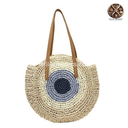 Sac De Plage Osier Rond Beige En