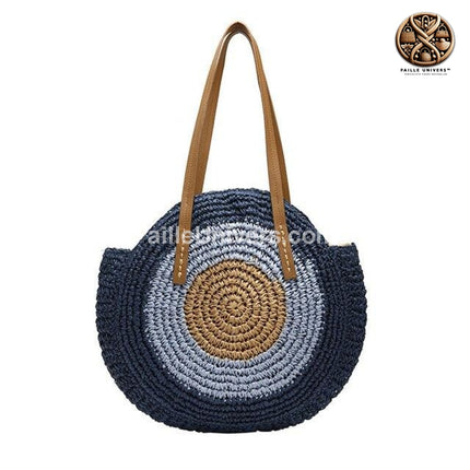 Sac De Plage Osier Rond Bleu En