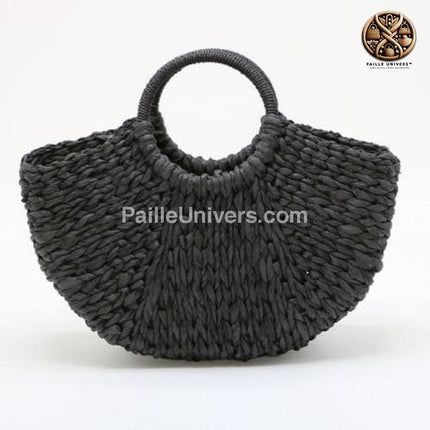 Sac De Plage Paille Fait Main Noir Sac En Paille