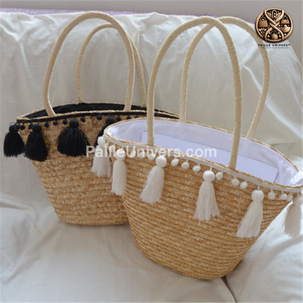 Sac De Plage Pompom En Paille