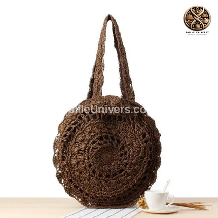 Sac En Paille De Plage Femme Brun Rond