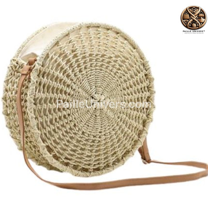 Sac Osier Rond Fermeture Beige En