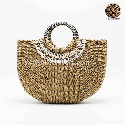 Sac Rond En Paille Anse Cercle Brun Simple