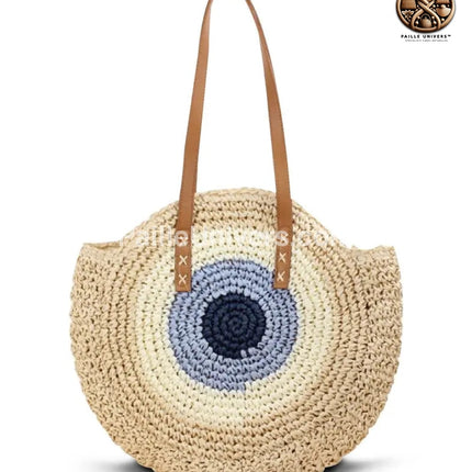 Sac Rond En Paille Avec Anse Cuir Beige