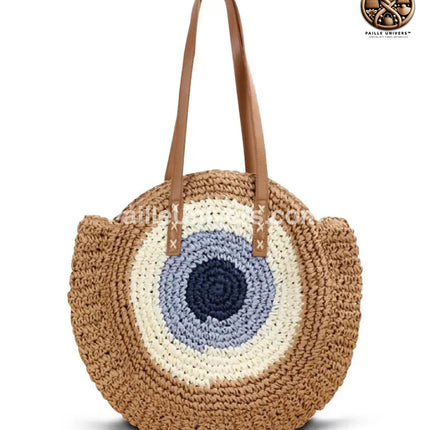 Sac Rond En Paille Avec Anse Cuir Brun