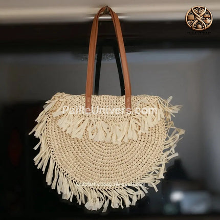 Sac Rond En Paille Beige