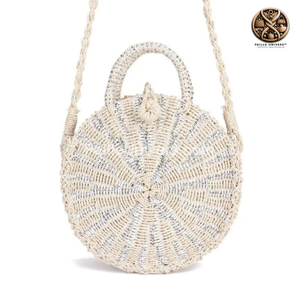 Sac Rond En Paille Blanc Noir